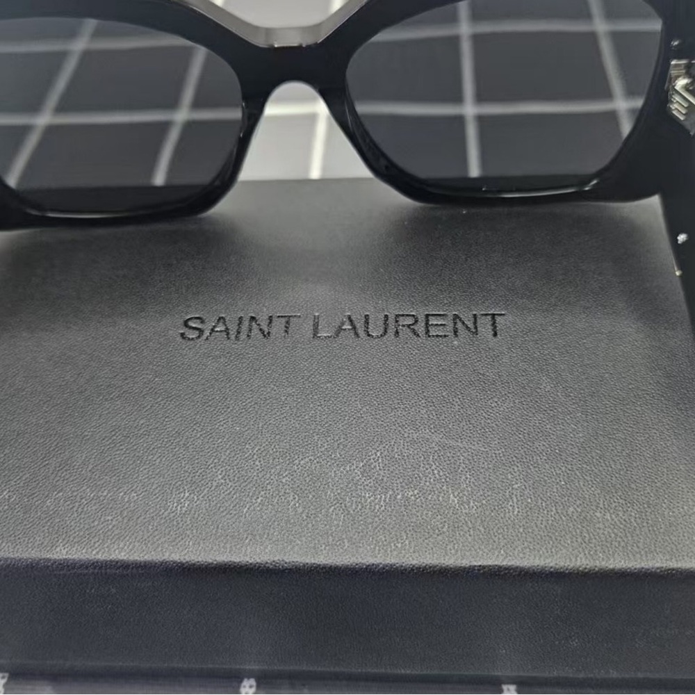 Yves Saint Laurent Black Sunglasses with Gold Logo - Picture 3 of 6